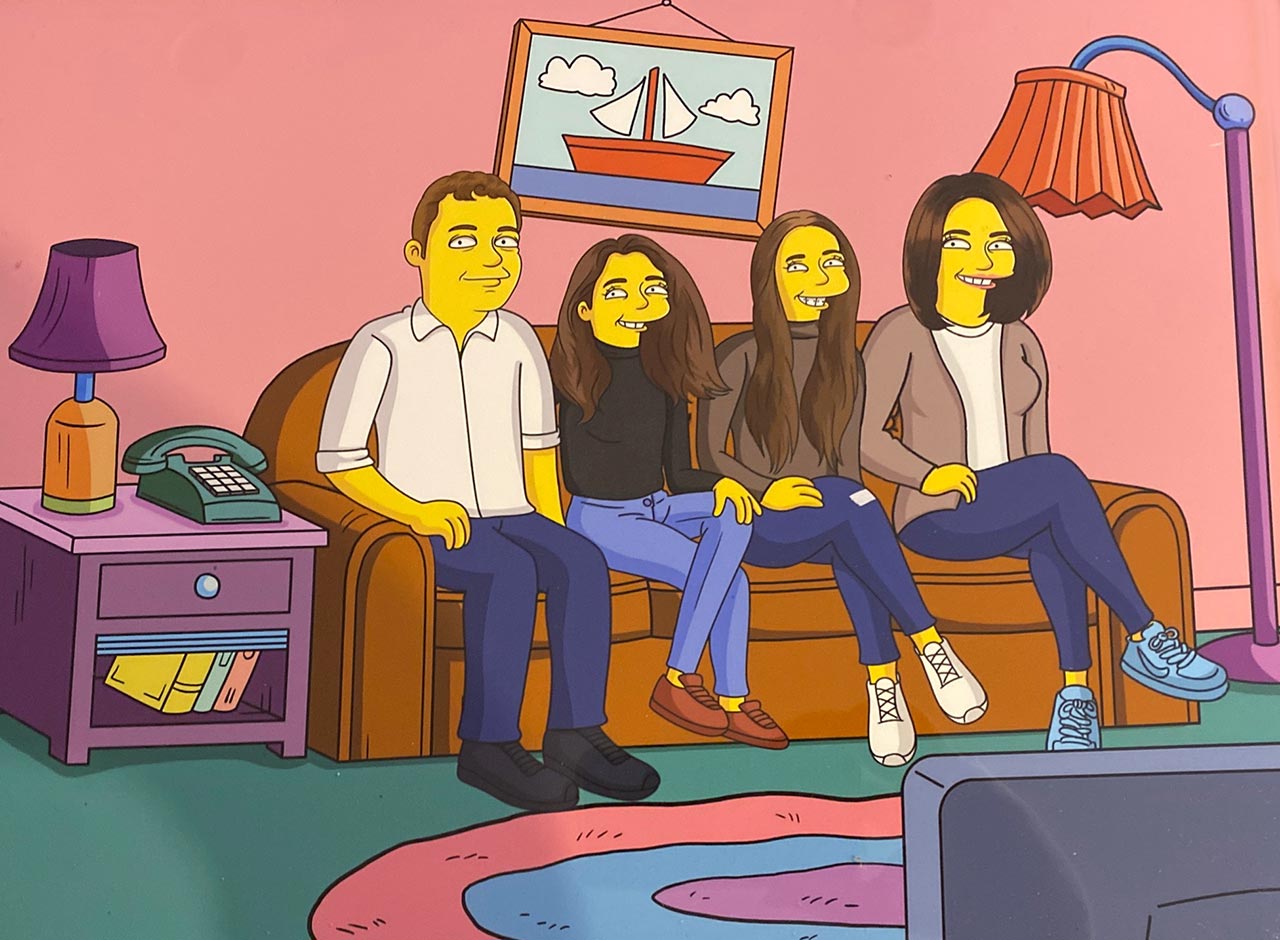 A picture of architect Dennis Paben and his family in the style of The Simpsons