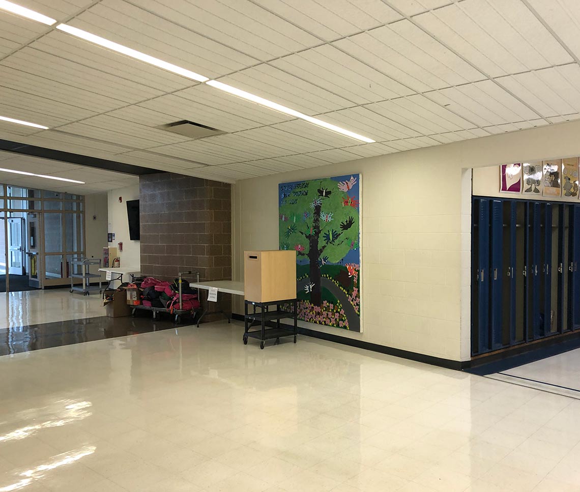 Dated middle school entry corridor